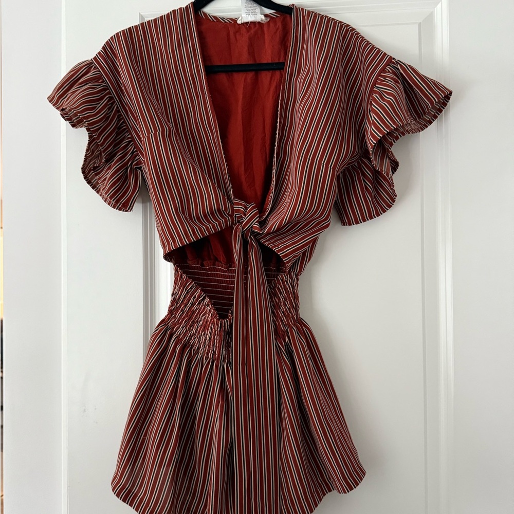 Red and White Tie Front Romper